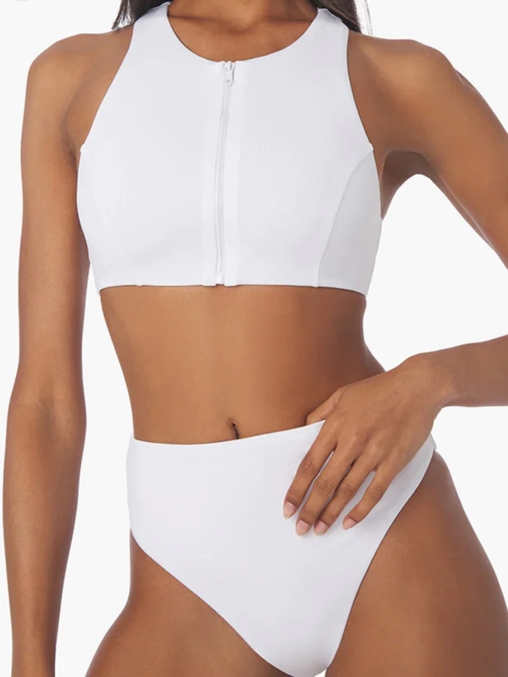 WeWoreWhat White Front-Zip High-Neck Bikini Top